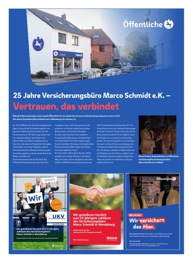 Ganzseitige Anzeige im „Wendeburger“ (Juli) – Vorschau